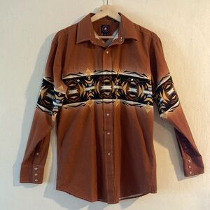 Mens Panhandle Slim Southwest long sleeve Pearl snap button down shirt size M